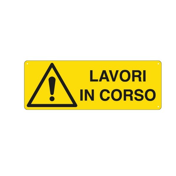 Cartello in alluminio Lavori in corso - F.to: 35x12,5 cm