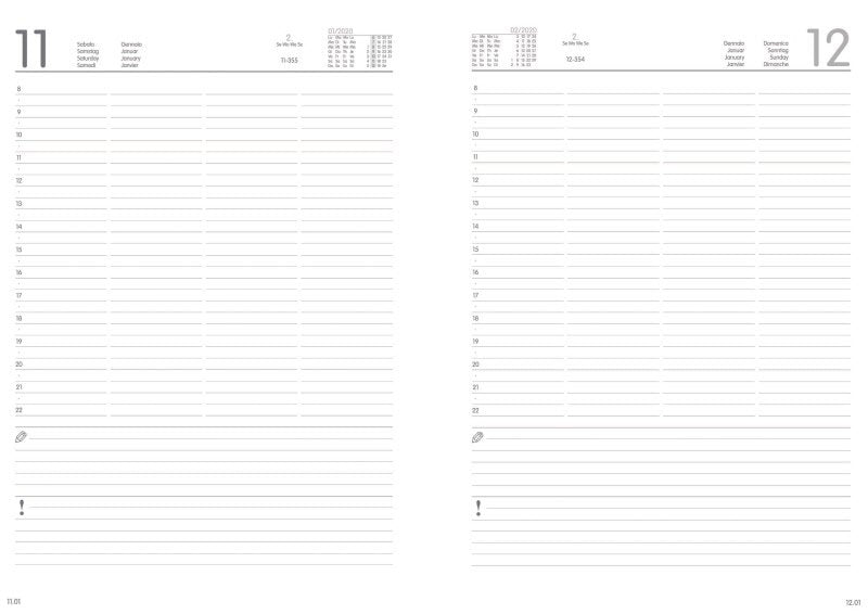 Agenda giornaliera 12 mesi - 2027 - 29,7x21 cm - copertina sintetico - interno fisso - bianco