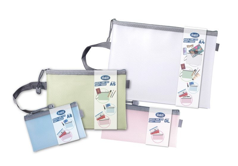 Busta con zip soft touch A4 - 24x33 cm -  bianco