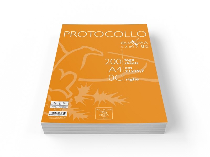 Fogli protocollo Pigna  - Rigatura 0C - Righe con margine - 200 fogli - 80 g