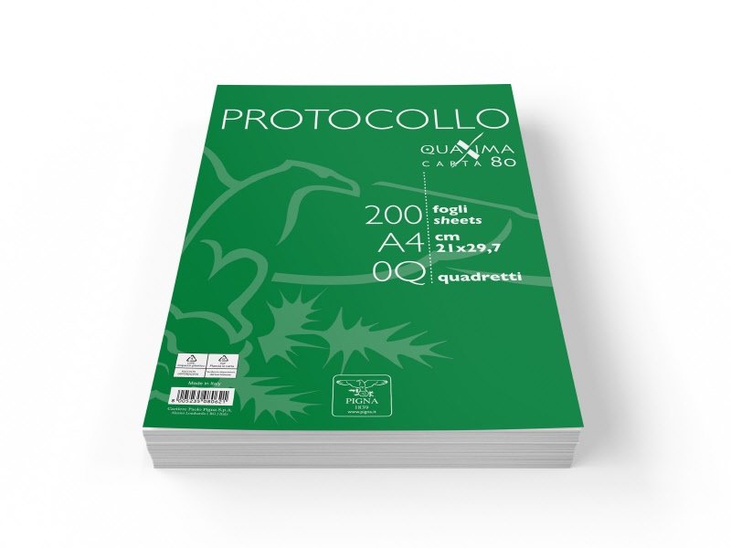 Fogli protocollo Pigna  - Rigatura 0Q - Quadretto da 5mm con margine - 200 fogli - 80 g