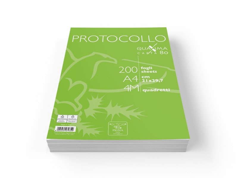 Fogli protocollo Pigna  - Rigatura 4M - Quadretto da 4mm con margine - 200 fogli - 80 g