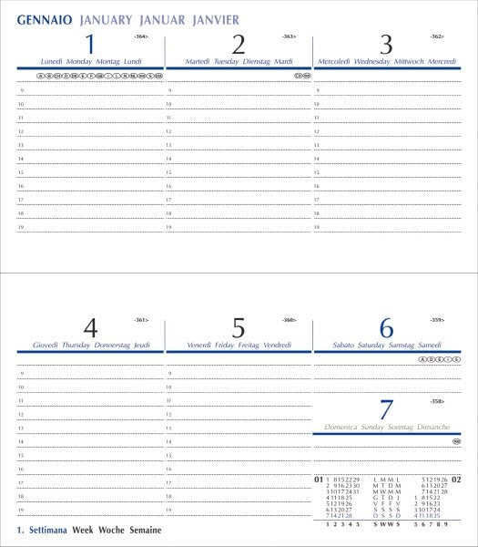 Agenda tascabile settimanale 12 mesi - 2027 - blocco fisso con spirale - 8x14 cm. - argento