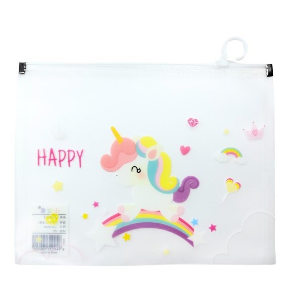 Busta con zip  - pp - A4 - 24x33 cm -  fantasia unicorni