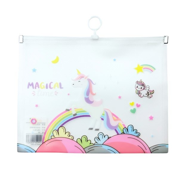 Busta con zip  - pp - A4 - 24x33 cm -  fantasia unicorni