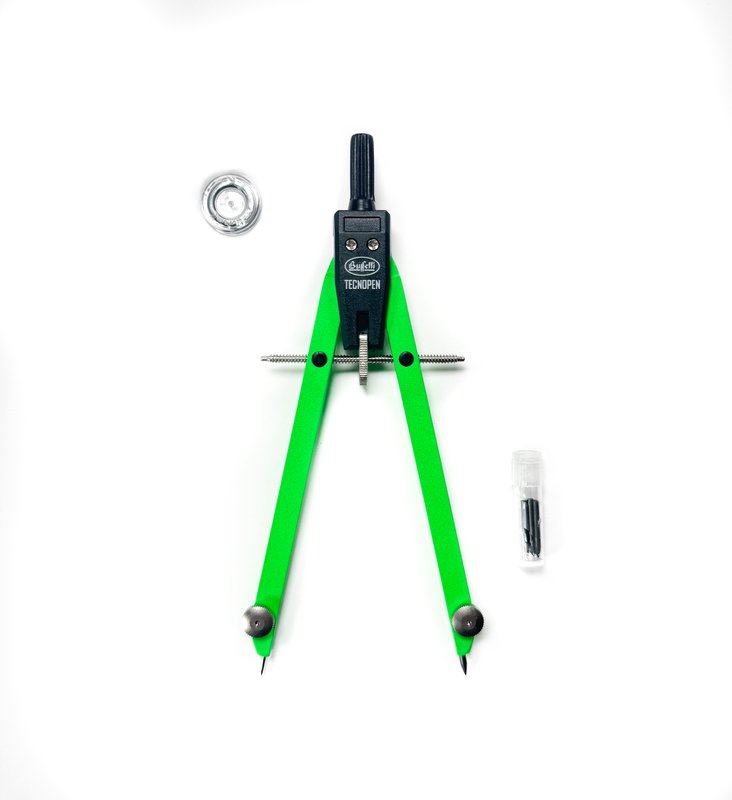 Compasso balaustrone fisso - Diametro cerchio fino a 310 mm - aste in 4 colori fluorescenti assortiti (blu, verde, fucsia e arancio)