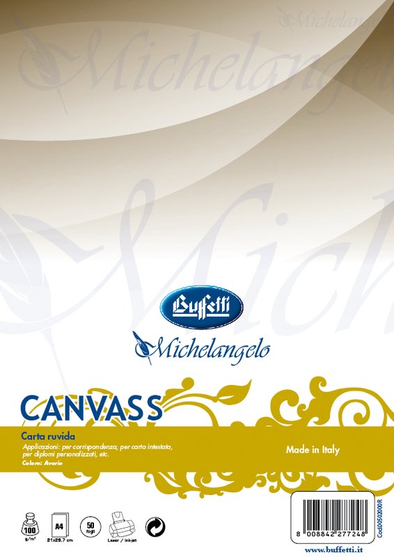 Conf. 50 ff carta canvass bianco - ruvida A4 - 100 g