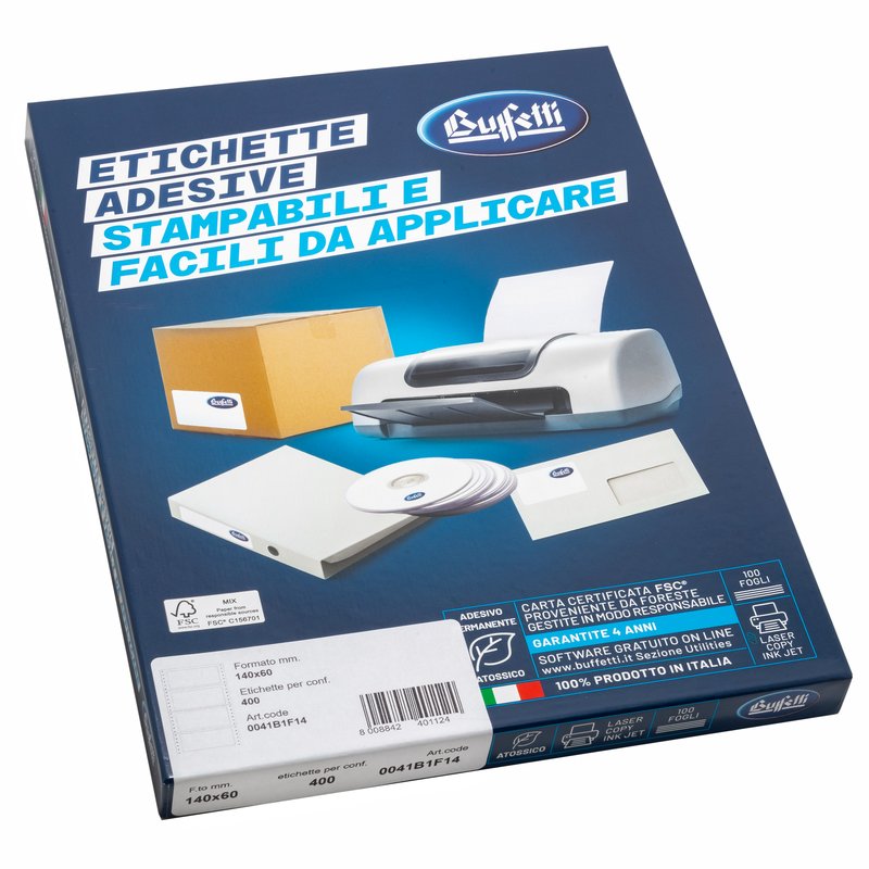 Confezione 400 Etichette adesive per passaggi di proprietà - Modello TT-951-2 - 140x60 mm - Fogli 305x200 mm senza banda di trascinamento