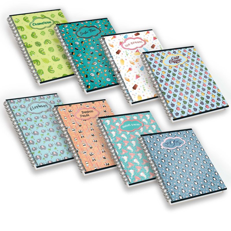 Quaderno Pattern con spirale - Rigatura 1R - Righe - 80 g - A5 - copertine assortite