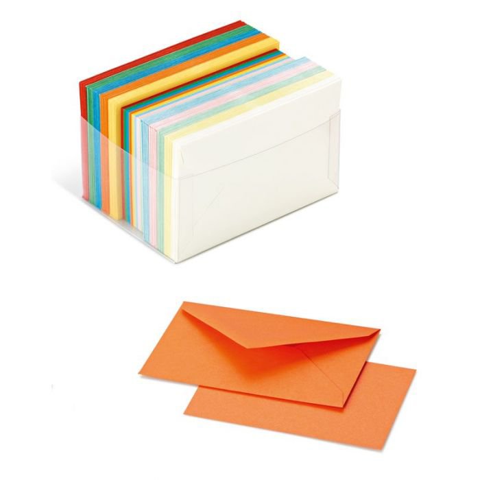 Conf. 100 biglietti+buste - F.to 9 (9x14cm) - colori ass.ti (5 forti+ 5 pastello)