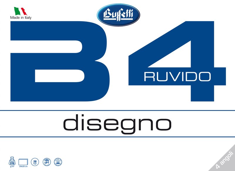 Album da disegno B4 - a 4 angoli - 24x33 cm - ruvido - 20 fogli - 220 g