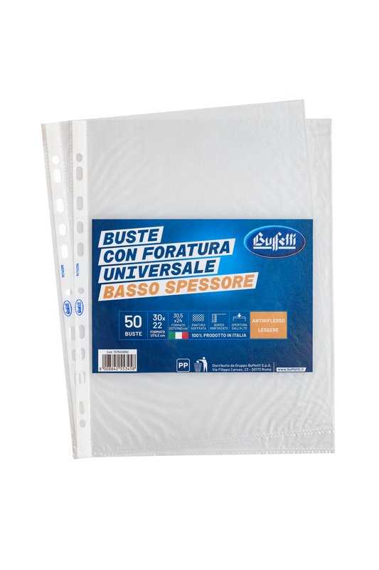 Buste a foratura universale - Polipropilene goffrato - 30x22 cm - basso spessore - conf. 50 pz.