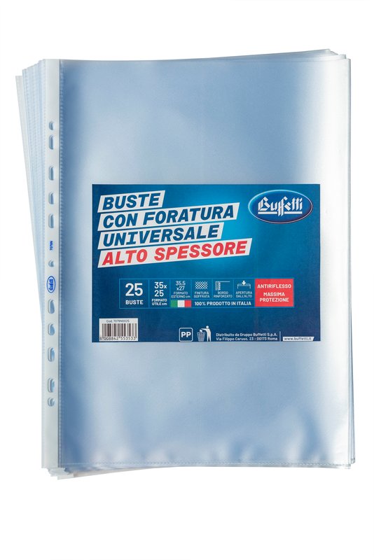 Buste a foratura universale - Polipropilene goffrato - 35x25 cm - alto spessore - conf. 25 pz.