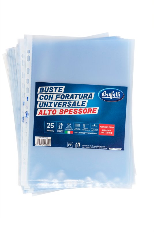 Buste a foratura universale - Polipropilene goffrato - 31x22 cm - alto spessore - conf. 25 pz.