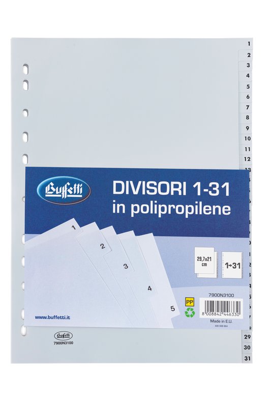Divisori - Polipropilene - 1/31 tasti numerici - A4 - grigio