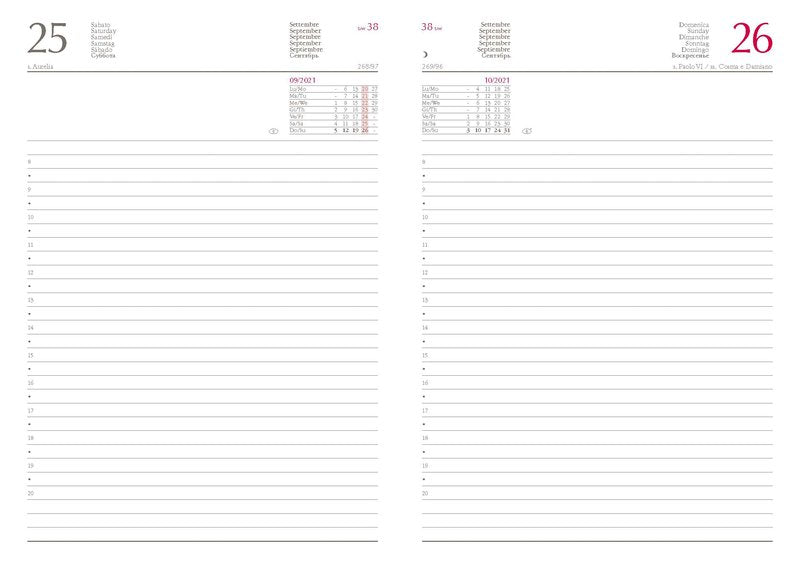 Agenda giornaliera in sintetico, blocco fisso - 2027 - 14,5x20,5 cm - ciclamino