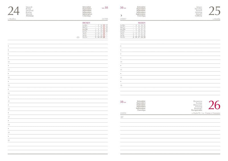 Agenda giornaliera in sintetico, blocco fisso - 2027 - 14,5x20,5 cm - ciclamino