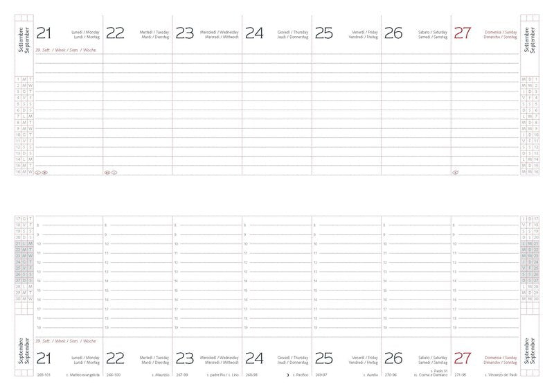 Planner settimanale 12 mesi orizzontale - in sintetico - blocco fisso -  2027 - 29,8x10,5 cm - spirale - bordeaux