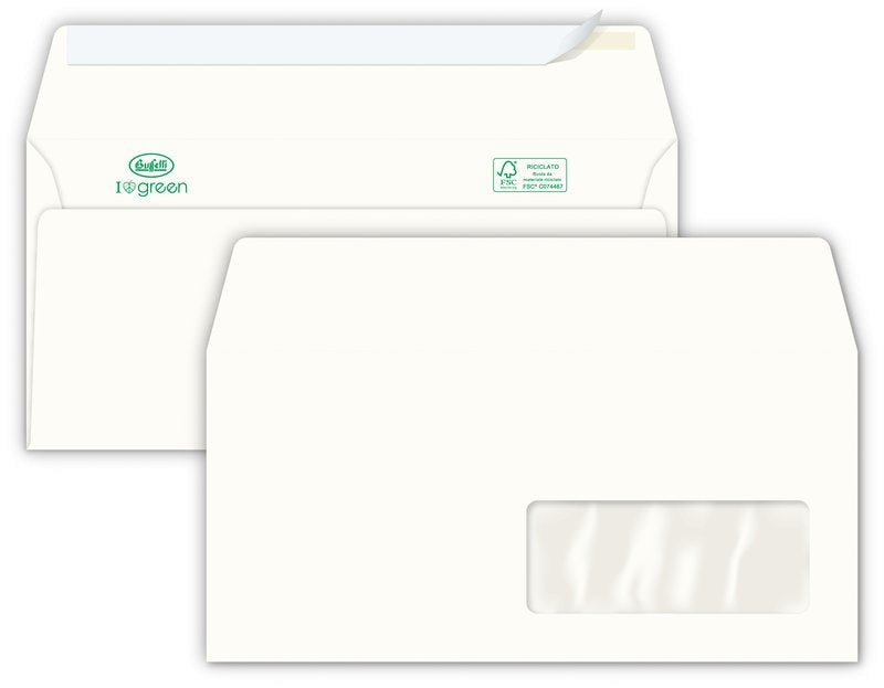 Buste commerciali con finestra - Chiusura adesiva con strip - 11x23 cm 100 g - conf. 500 pz.