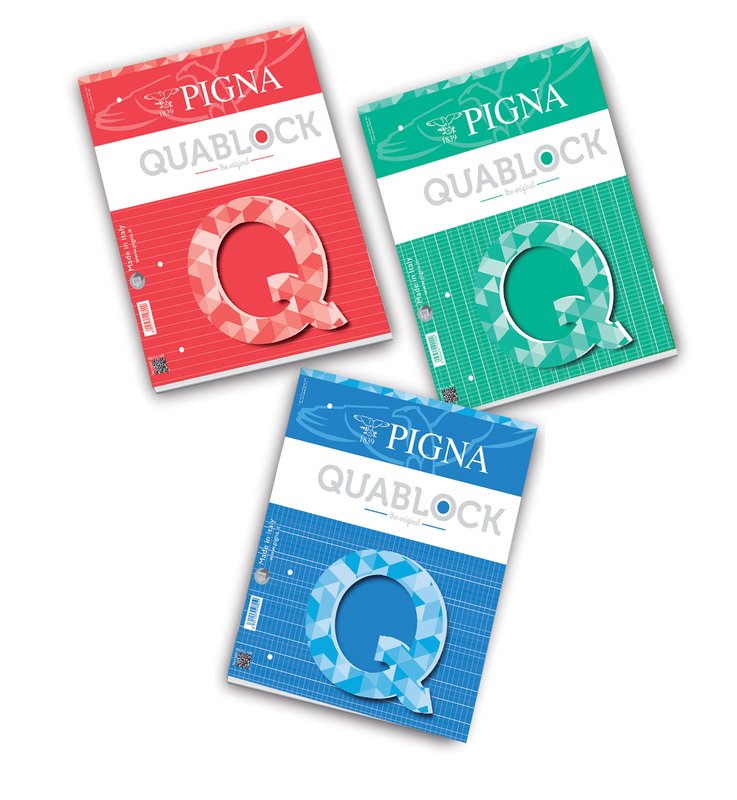 Blocchi collati Quablock - Rigatura 1R - Righe medie e superiori - 50 fogli - A4 - 4 fori - 80 g