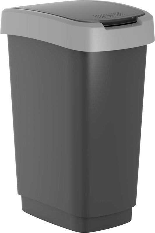 Pattumiera con coperchio basculante 50 lt - Twist - argento scuro