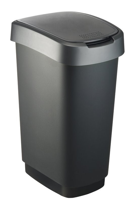 Pattumiera con coperchio basculante 25 lt - Twist - argento scuro