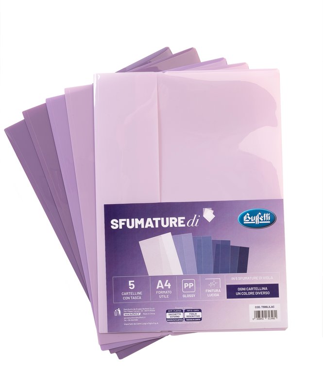 Cartelline con tasca - pp glossy - SFUMATUREdi - 5 sfumature di viola - 30x22 cm - conf. 5 pz