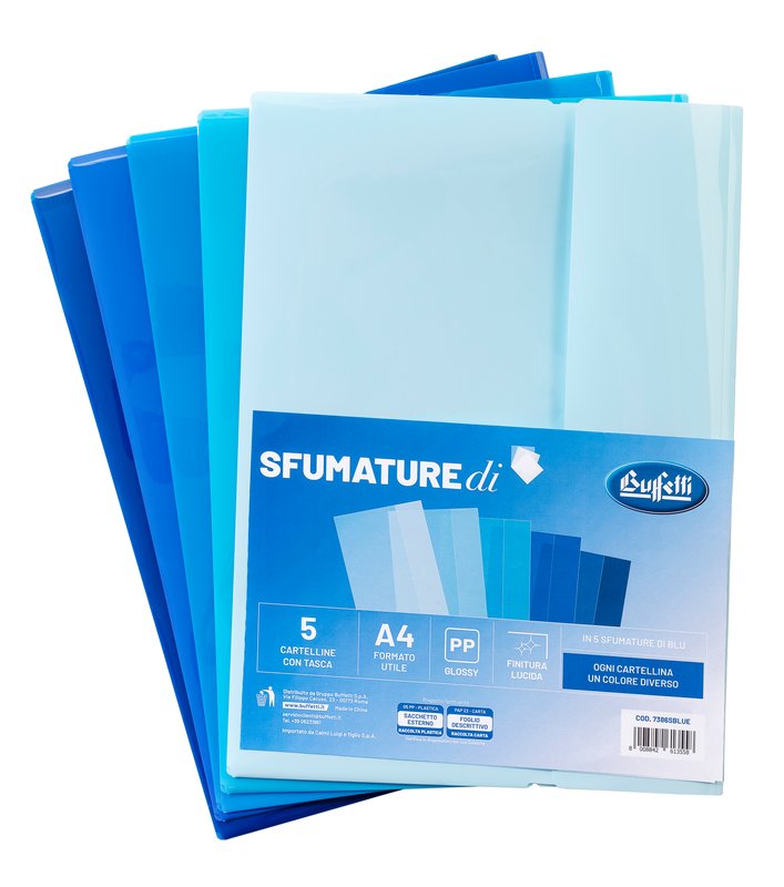 Cartelline con tasca - pp glossy - SFUMATUREdi - 5 sfumature di blu - 30x22 cm - conf. 5 pz