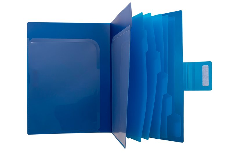 Classificatore a soffietto SFUMATUREdi - polipropilene - 6 scomparti - 2 tasche interne - 21x29,7 cm - chiusura con velcro - blu