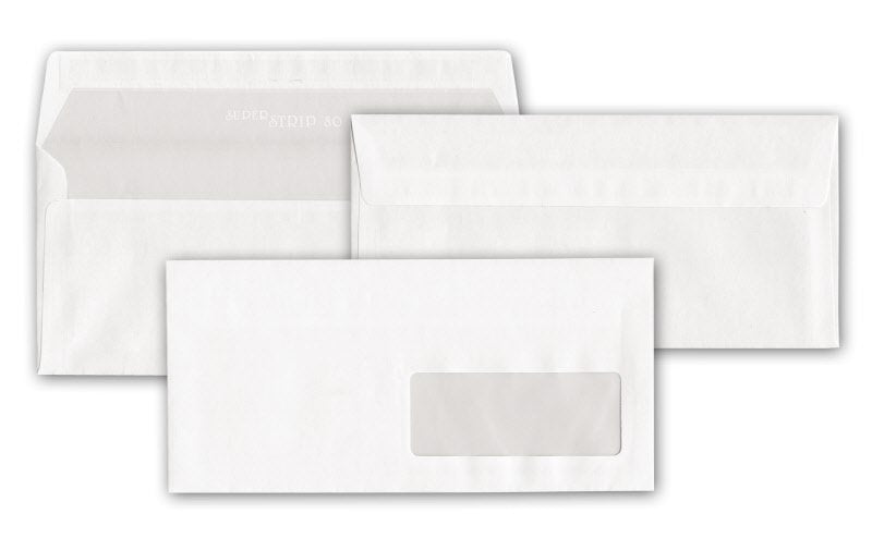 Buste commerciali con finestra - Chiusura taglio a trapezio - 11x23 cm 70 g - conf. 500 pz.
