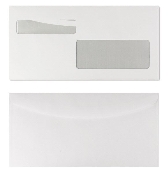 Buste commerciali con 2 finestre - Chiusura taglio tondo - 11,5x22,7 cm 80 g - conf. 500 pz.