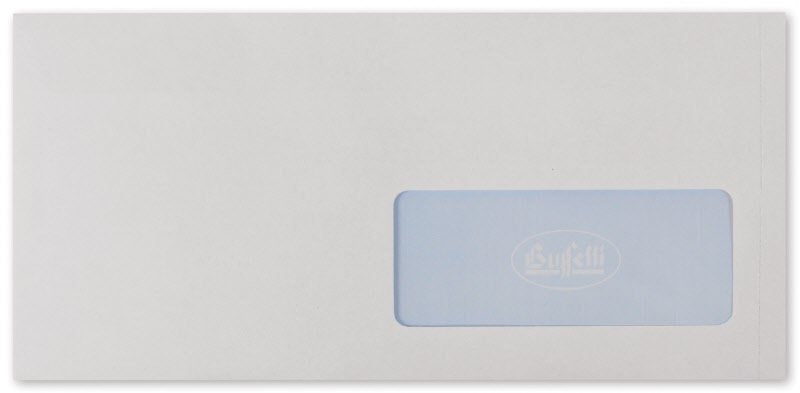 Buste commerciali adesive con finestra - Chiusura taglio quadro - 11x23 cm 80 g - conf. 500 pz.