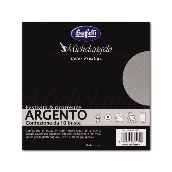 Michelangelo Color Prestige - cartoncini e buste metallizzate - 17x17 cm - argento