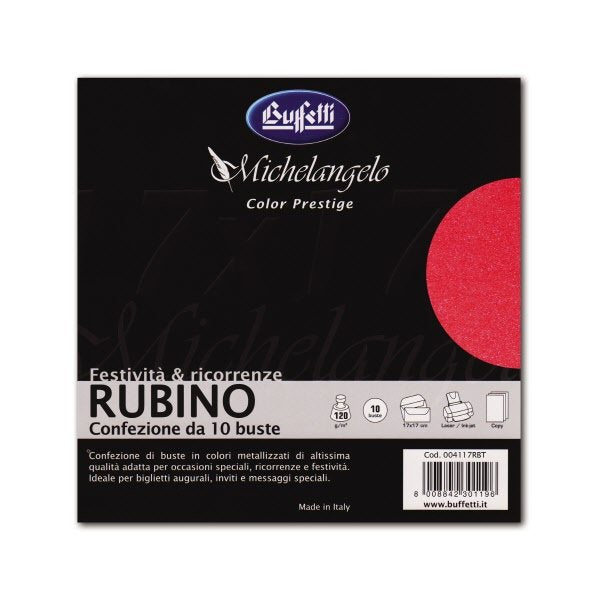 Michelangelo Color Prestige - cartoncini e buste metallizzate - 17x17 cm - rubino