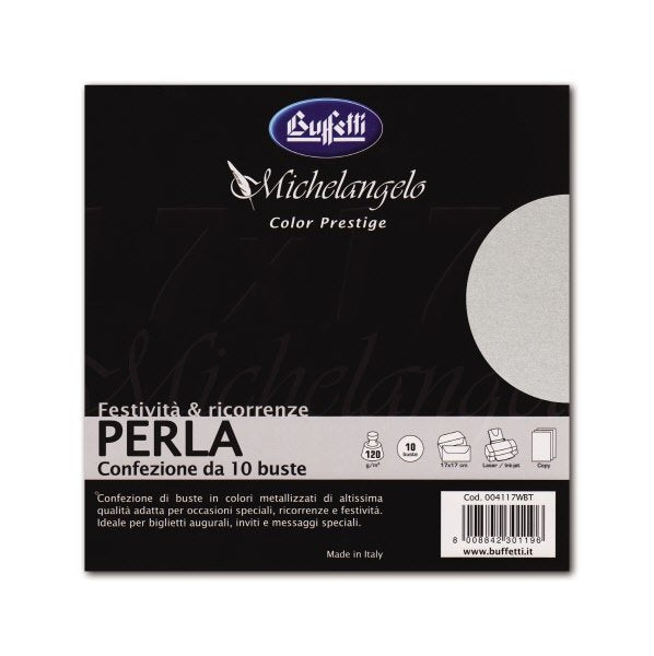 Michelangelo Color Prestige - cartoncini e buste metallizzate - 17x17 cm - perla