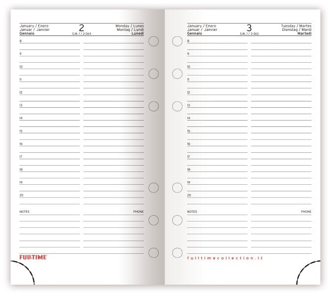 Refill organizer - Calendario giornaliero - 2026 - carta bianca - formato  piccolo - 7,7x12,7 cm