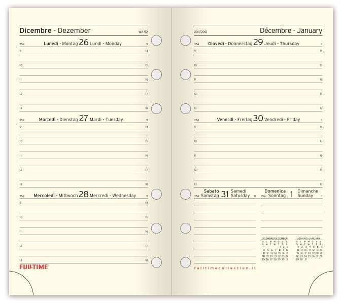 Refill organizer - Calendario settimanale - 2027 - carta avorio - formato medio - 9,5x17 cm