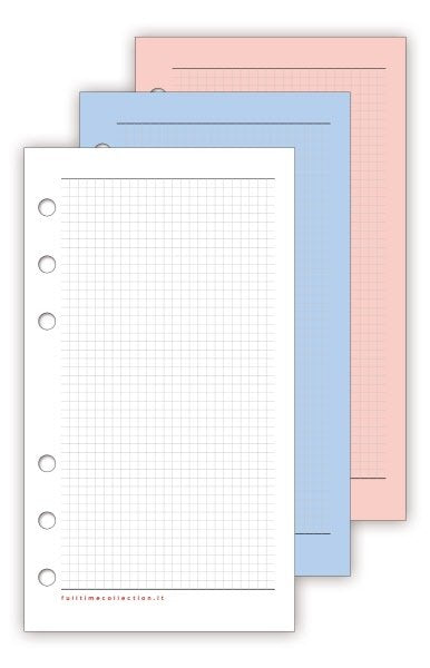 Refill agenda organizer ad anelli - Fogli a quadretti carta colorata - formato  medio - 9,5x17 cm