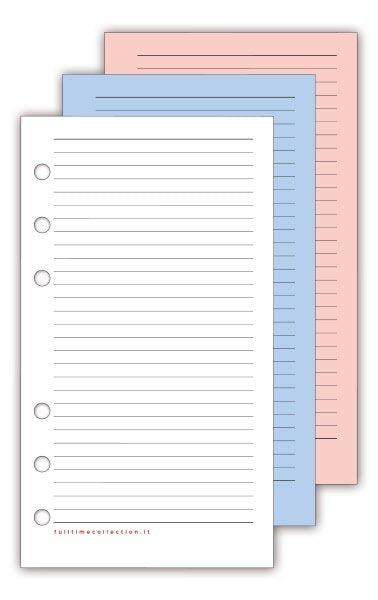 Refill agenda organizer ad anelli - Fogli a righe carta colorata - formato piccolo - 7,7x12,7 cm
