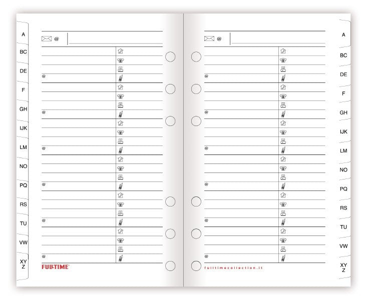 Refill organizer - Rubrica alfabetica - carta bianca - formato mini - 7x11 cm