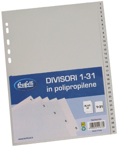 Divisori - Polipropilene - 1/31 tasti numerici - A4 - grigio