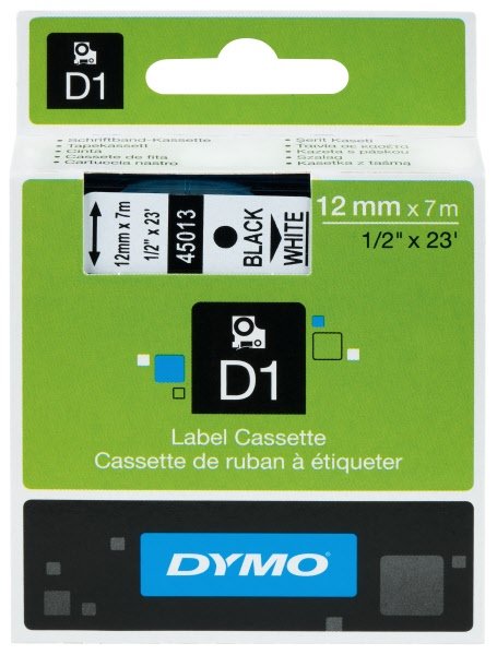Nastri Dymo D1 - permanente - 12 mm x 7 m - nero / bianco