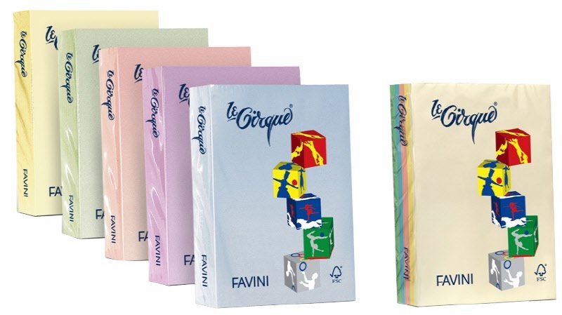 Carta colorata Le Cirque Favini - Colori tenui - 80 g/mq - 5 colori assortiti