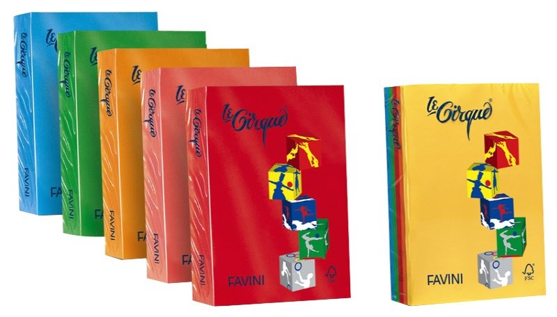 Carta colorata Le Cirque Favini - Colori forti - 80 g/mq - 5 colori assortiti