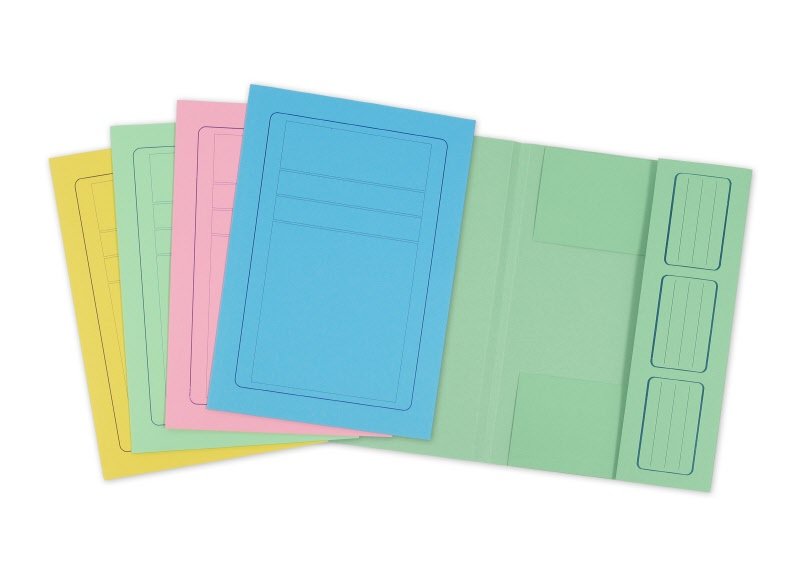 Cartelline 3 lembi incollati  - cartoncino - 285 g/mq - 34,5x24,5 cm - azzurro - conf. 10 pz