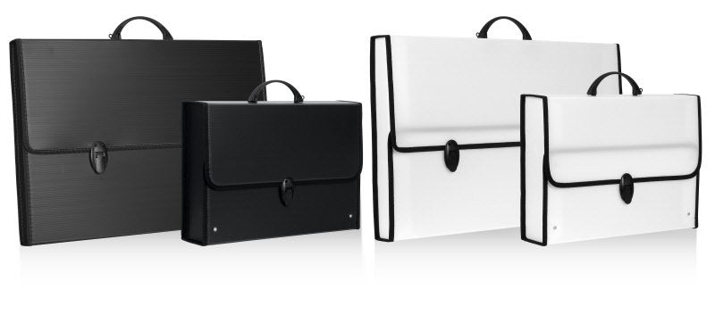 Valigetta portadisegni Black White - polionda - 28x40 cm - dorso 8 cm -  bordi in tessuto - colori assortiti