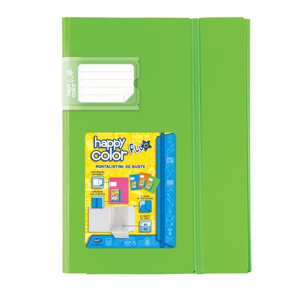 Portalistini Happy Color Fluo - Polipropilene - 30 buste - 29,7x21 cm - colori assortiti