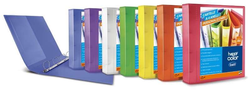 Cartella personalizzabile Happy Color -polipropilene -  4 anelli a D - Diametro 17 mm - colori assortiti