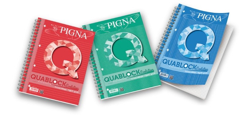 Blocco A4 QUABLOCK EVOLUTION con fori e banda rinforzata . Rigatura 4M