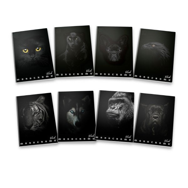 Quaderni Monocromo Black  - Formato A5 - Rigatura 1R - Righe medie e superiori - 80 g - copertine assortite